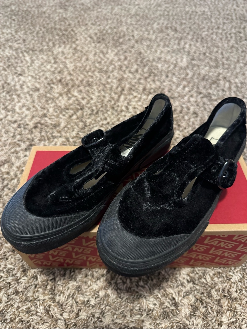 Vans Black Velvet Mary Jane Platform Sneakers